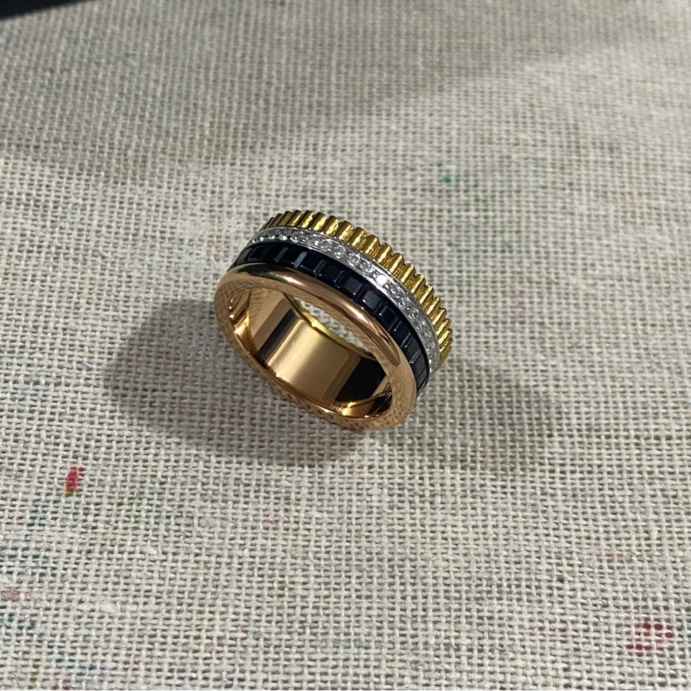 Boucheron Gold-Tone Multi-Texture Ring with Black Inlay